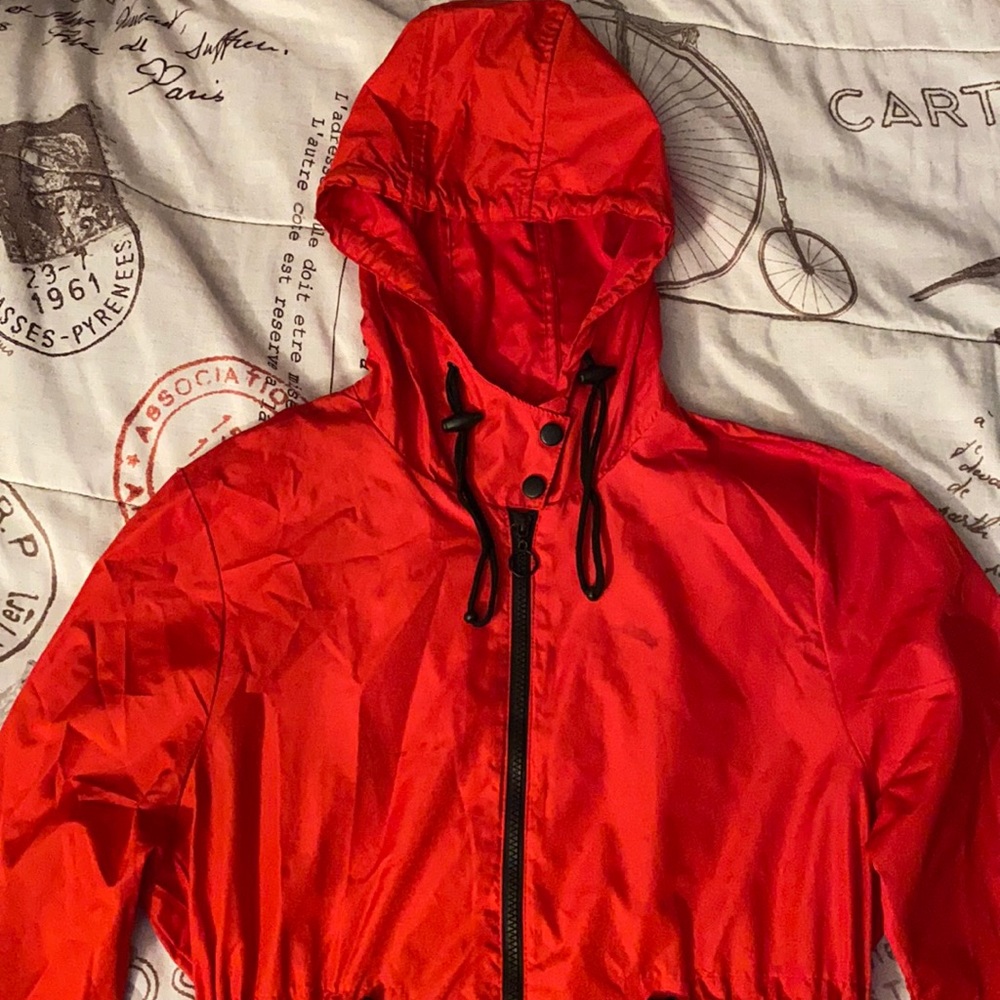 Red and black rain jacket